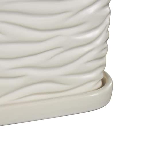 White Wavy Ribbed Ceramic Planter Set
